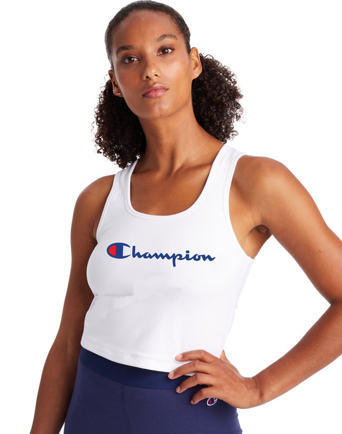 Champion Authentic Crop Script Logo - Naisten Valkoinen Hihaton Paita - Suomi 7523401-ZL